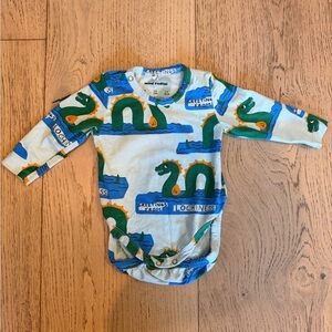 Mini Rodini White Green Blue Loch Ness Dragon Bodysuit 2-4m